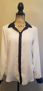 Color Block Chiffon Button Down Shirt